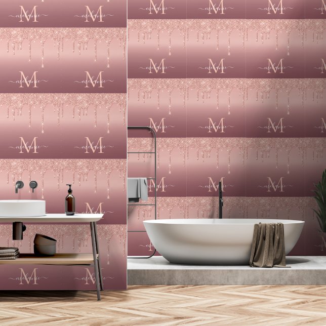 Rose Gold Glitter Sparkly Custom Letter Your Name Wallpaper (Bathroom)