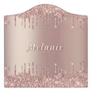 Rose Gold Glitter Sparkly Custom Name Door Sign