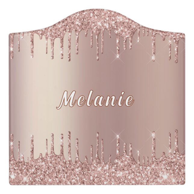 Rose Gold Glitter Sparkly Custom Name Door Sign (Large Crest Front)