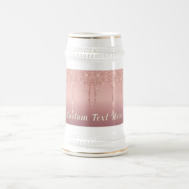 Rose Gold Glitter Sparkly Custom Text Beer Stein (Center)