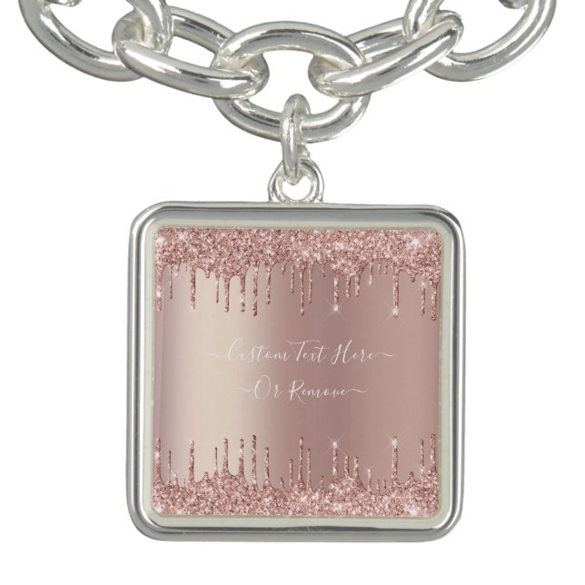 Rose Gold Glitter Sparkly Custom Text Bracelet (Design)