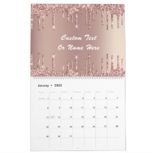 Rose Gold Glitter Sparkly Custom Text Calendar