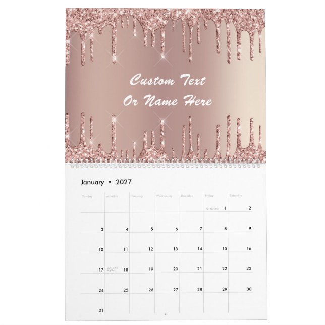 Rose Gold Glitter Sparkly Custom Text Calendar (Jan 2027)
