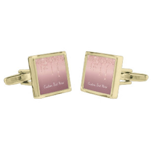 Rose Gold Glitter Sparkly Custom Text Cufflinks