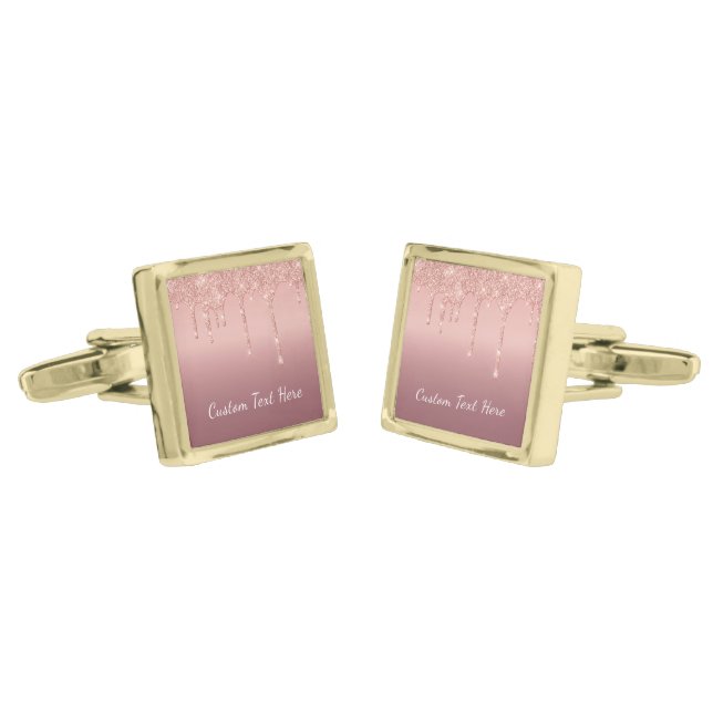 Rose Gold Glitter Sparkly Custom Text Cufflinks (Angled)