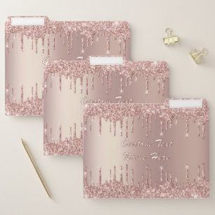 Rose Gold Glitter Sparkly Custom Text File Folder