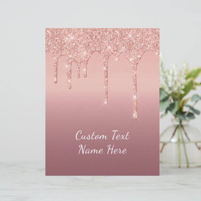 Rose Gold Glitter Sparkly Custom Text Letterhead (Standing Front)