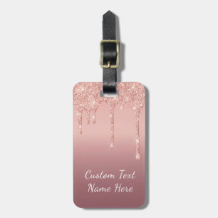 Rose Gold Glitter Sparkly Custom Text Luggage Tag