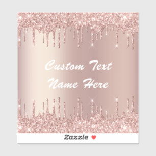 Rose Gold Glitter Sparkly Custom Text Name Sticker