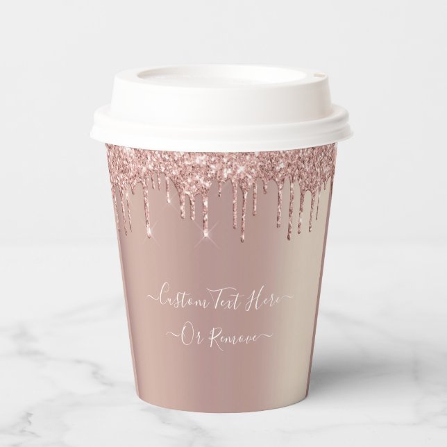 Rose Gold Glitter Sparkly Custom Text Paper Cups (Front)