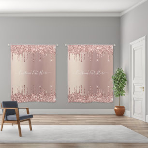 Rose Gold Glitter Sparkly Custom Text Personalized Blackout Curtains