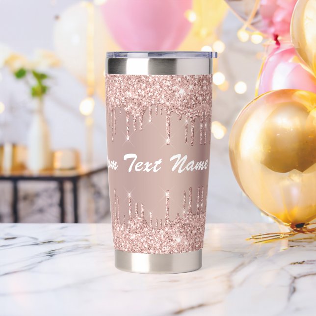 Rose Gold Glitter Sparkly Custom Text Personalized Insulated Tumbler (Bachelor Party)