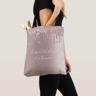 Rose Gold Glitter Sparkly Custom Text Tote Bag