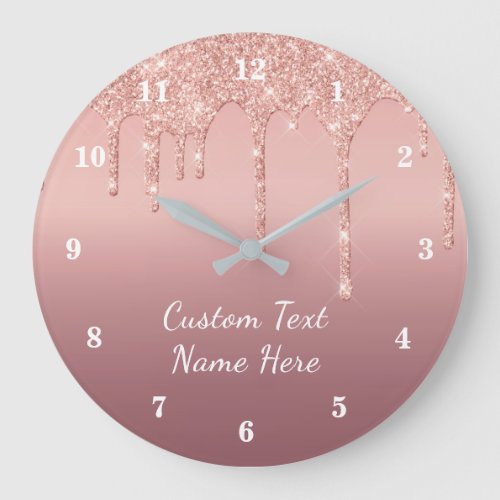 Rose Gold Glitter Sparkly Custom Text Wall Clock