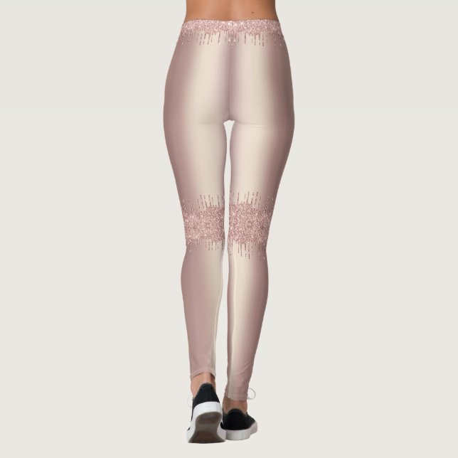 Rose Gold Glitter Sparkly Drips Leggings (Back)