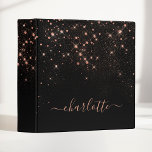 Rose Gold Glitter Sparkly Elegant Glamorous Script 3 Ring Binder<br><div class="desc">Create your own personalized black and rose gold diamond sparkle binder with your custom modern handwritten script name.</div>