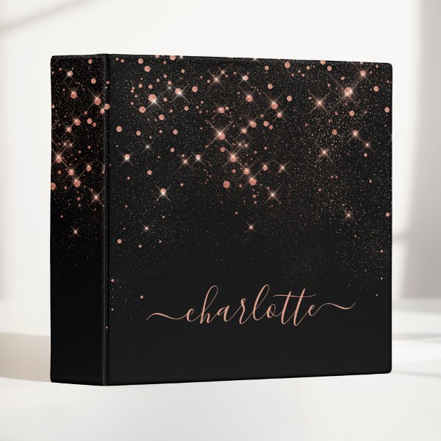 Rose Gold Glitter Sparkly Elegant Glamorous Script 3 Ring Binder (Creator Uploaded)