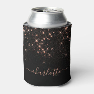 Rose Gold Glitter Sparkly Elegant Glamorous Script Can Cooler