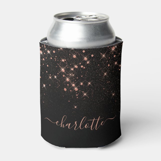 Rose Gold Glitter Sparkly Elegant Glamorous Script Can Cooler (Can Front)
