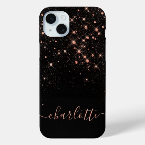 Rose Gold Glitter Sparkly Elegant Glamorous Script iPhone 15 Plus Case