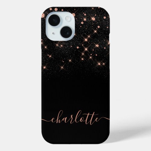 Rose Gold Glitter Sparkly Elegant Glamorous Script iPhone 15 Case