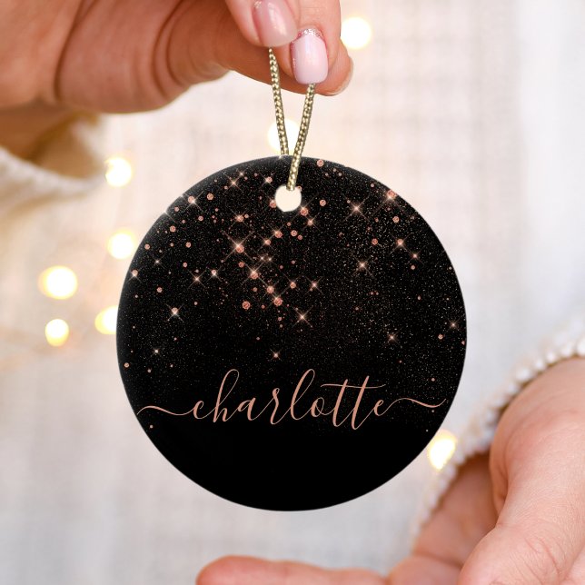 Rose Gold Glitter Sparkly Elegant Glamorous Script Ceramic Ornament (Creator Uploaded)
