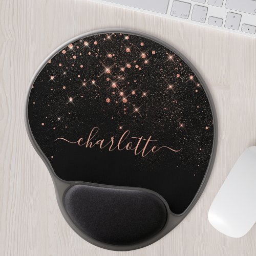 Rose Gold Glitter Sparkly Elegant Glamorous Script Gel Mouse Pad