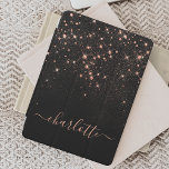 Rose Gold Glitter Sparkly Elegant Glamorous Script iPad Pro Cover<br><div class="desc">Create your own personalized black and rose gold diamond sparkle iPad cover with your custom modern handwritten script name.</div>