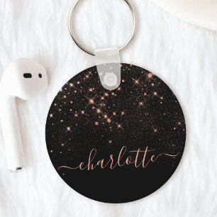 Rose Gold Glitter Sparkly Elegant Glamorous Script Keychain