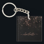 Rose Gold Glitter Sparkly Elegant Glamorous Script Keychain<br><div class="desc">Create your own personalized black and rose gold diamond sparkle keychain with your custom modern handwritten script name.</div>