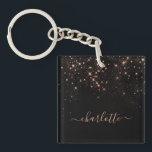 Rose Gold Glitter Sparkly Elegant Glamorous Script Keychain<br><div class="desc">Create your own personalized black and rose gold diamond sparkle keychain with your custom modern handwritten script name.</div>