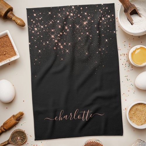 Rose Gold Glitter Sparkly Elegant Glamorous Script Kitchen Towel