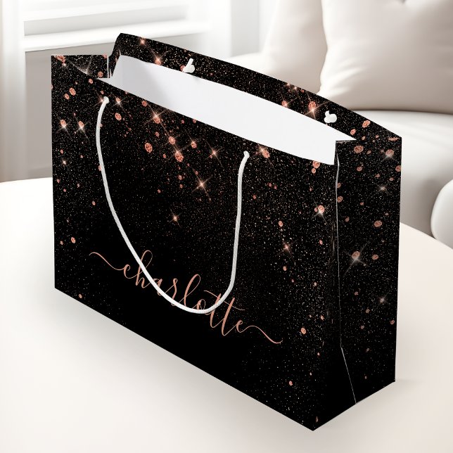 Rose Gold Glitter Sparkly Elegant Glamorous Script Large Gift Bag (Creator Uploaded)