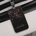 Rose Gold Glitter Sparkly Elegant Glamorous Script Luggage Tag<br><div class="desc">Create your own personalized black and rose gold diamond sparkle luggage tag with your custom modern handwritten script name.</div>