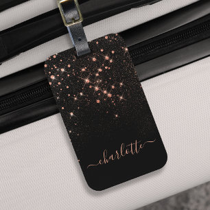 Rose Gold Glitter Sparkly Elegant Glamorous Script Luggage Tag