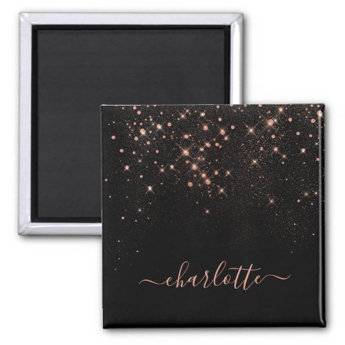 Rose Gold Glitter Sparkly Elegant Glamorous Script Magnet