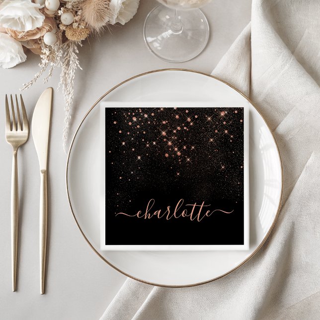 Rose Gold Glitter Sparkly Elegant Glamorous Script Napkins (Creator Uploaded)
