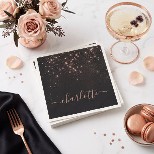 Rose Gold Glitter Sparkly Elegant Glamorous Script Napkins