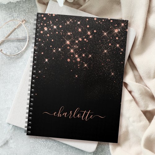 Rose Gold Glitter Sparkly Elegant Glamorous Script Notebook