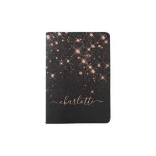 Rose Gold Glitter Sparkly Elegant Glamorous Script Passport Holder