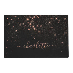 Rose Gold Glitter Sparkly Elegant Glamorous Script Placemat