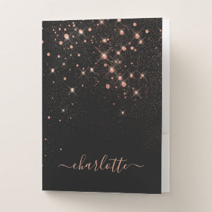 Rose Gold Glitter Sparkly Elegant Glamorous Script Pocket Folder