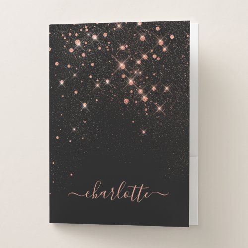 Rose Gold Glitter Sparkly Elegant Glamorous Script Pocket Folder