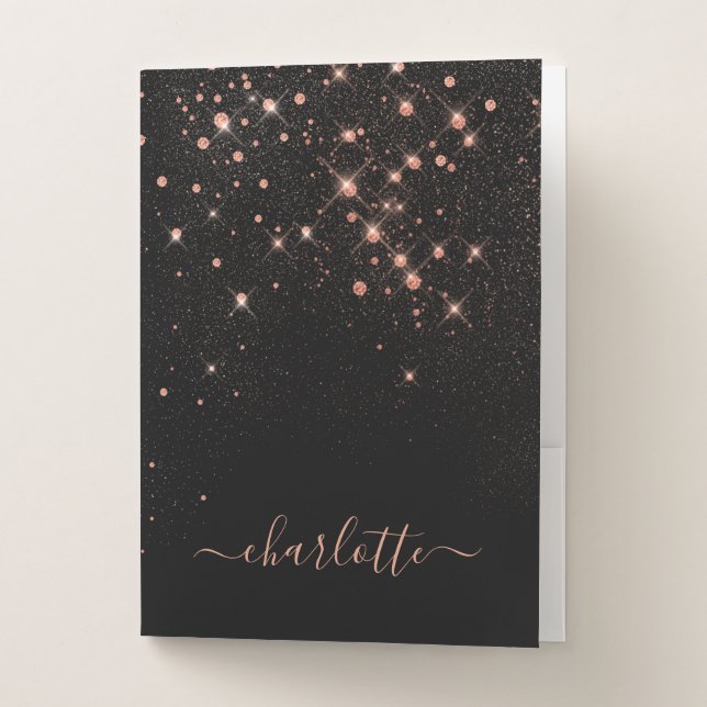 Rose Gold Glitter Sparkly Elegant Glamorous Script Pocket Folder (Front)