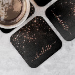 Rose Gold Glitter Sparkly Elegant Glamorous Script Square Paper Coaster<br><div class="desc">Create your own personalized black and rose gold diamond sparkle paper coaster with your custom modern handwritten script name.</div>