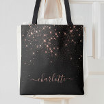 Rose Gold Glitter Sparkly Elegant Glamorous Script Tote Bag<br><div class="desc">Create your own personalized black and rose gold diamond sparkle tote bag with your custom modern handwritten script name.</div>