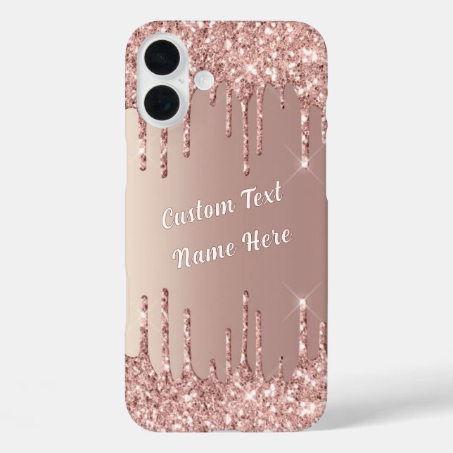 Rose Gold Glitter Sparkly iPhone Case Custom Text (Back)