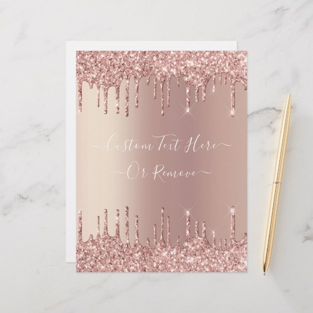 Rose Gold Glitter Sparkly Letterhead Custom Text (Front/Back In Situ)