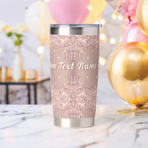 Rose Gold Glitter Sparkly Personalized Text Name Insulated Tumbler