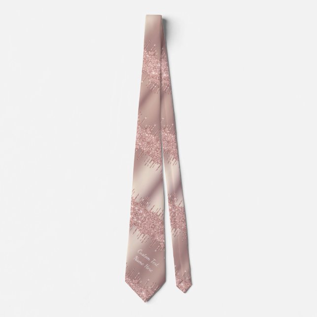 Rose Gold Glitter Sparkly Tie with Custom Text (Front)